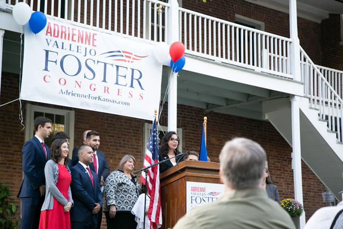 Former Roeland Park Mayor Adrienne Foster announced her candidacy for the Republican nomination for the Kansas 3rd Congressional District seat at the Shawnee Indian Mission in Fairway Monday evening.